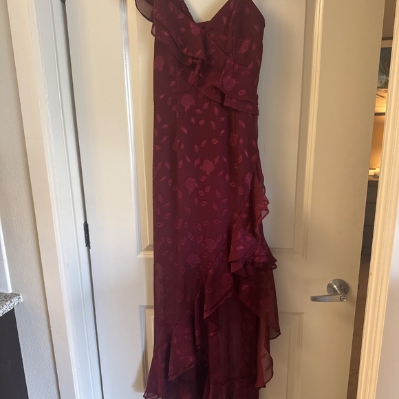 Lulus Forever Be Burgundy Floral Jacquard Ruffled Maxi Dress Red - Size S - Picture 2 of 2